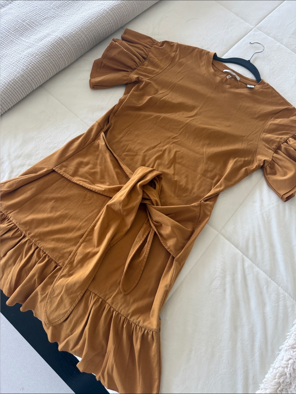 Scotch & Soda Camel Tie-Front Ruffle Mini Dress